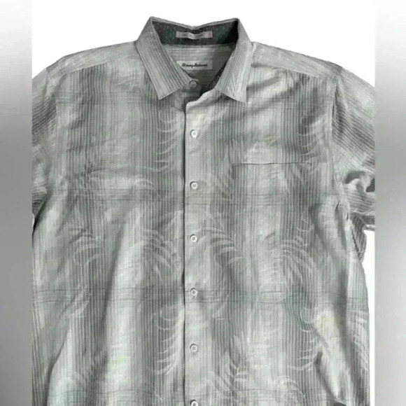 Mens Tommy Bahama Size‎ Large L Gray Floral Pattern Long Sleeved Button Down EUC - Picture 2 of 14